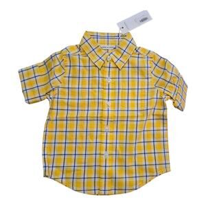 NWT Janie & Jack Baby Button Down Shirt Yellow Gingham 12-18 Months Cotton